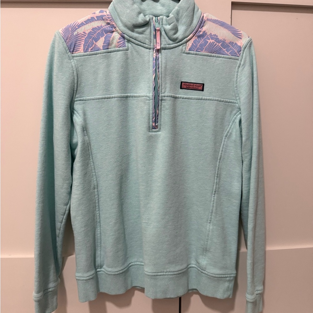 Vineyard Vines Aqua Quarter-Zip with Lavender Details